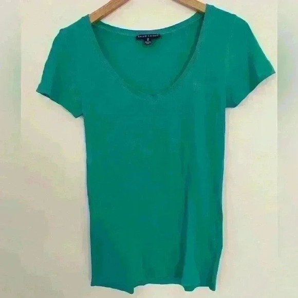 Ralph Lauren Womens Short Sleeve V-Neck TShirt Medium Tee Blue Pony Logo Preppy - Picture 1 of 4